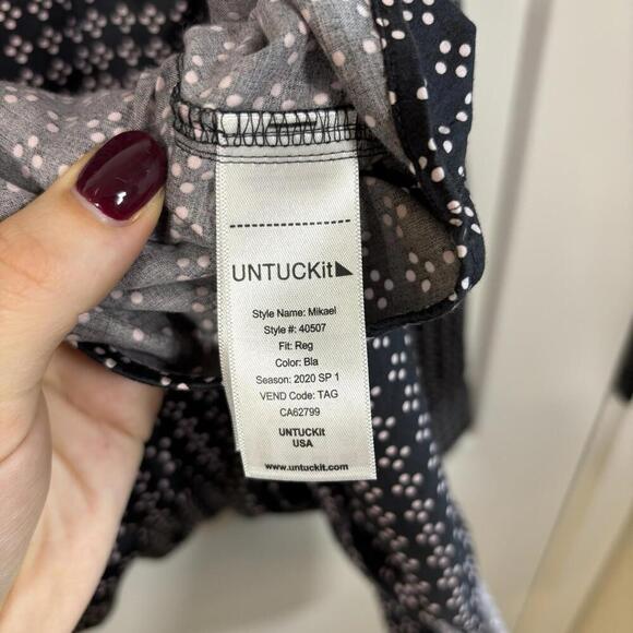 Untuckit Black And Pink Button Down Shirt Dress w/ Tie Sz 8 Preppy Cruise Work - Picture 4 of 7